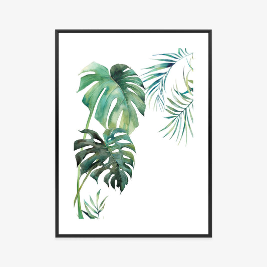 Poster Tropisches Muster Mit Aquarellpalmen- Und Monsterablättern Rahmen Holz Mit Passepartout Farbe Natürlich