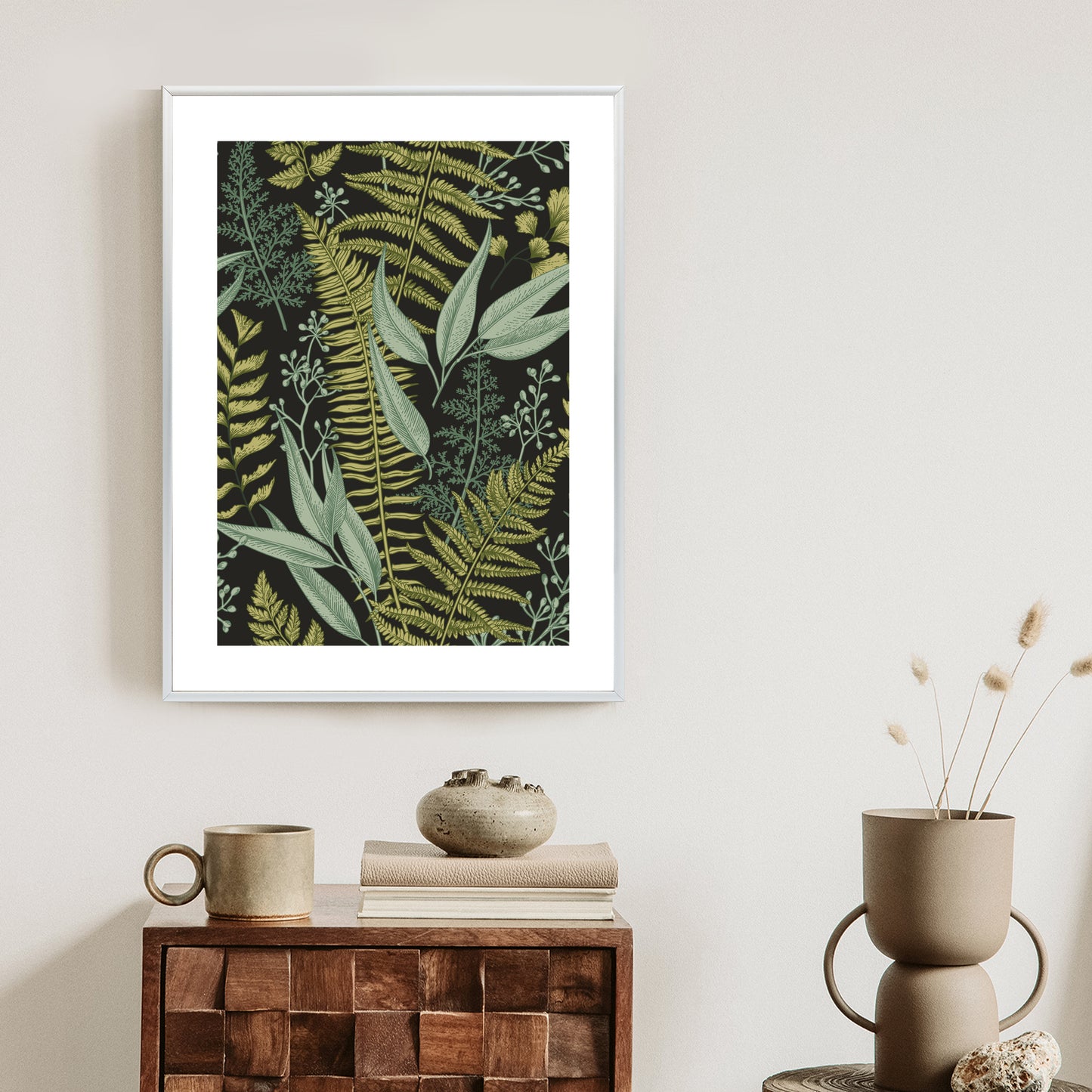 Poster Blumenmuster Im Vintage-Stil Rahmen Holz Mit Passepartout Farbe Natürlich