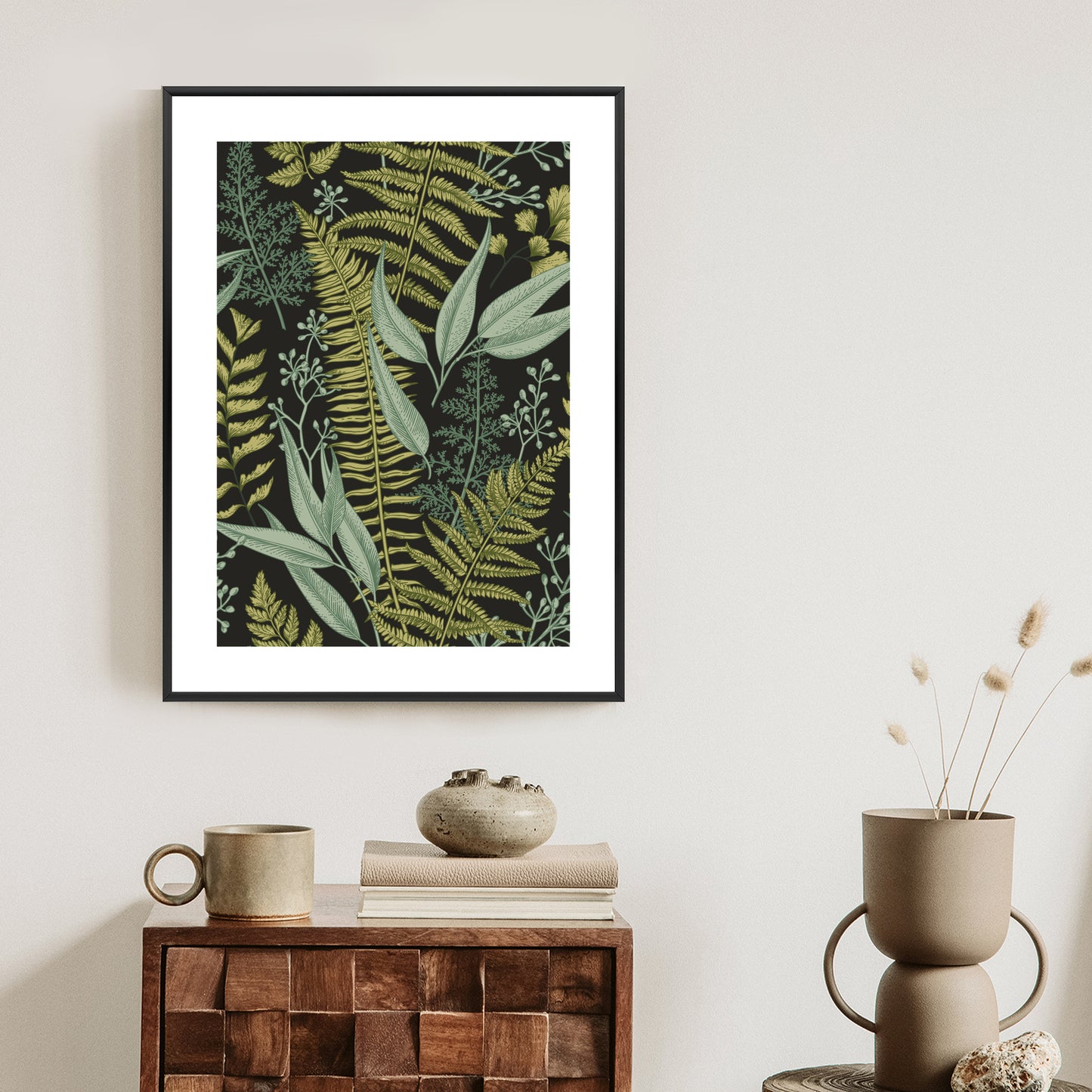 Poster Blumenmuster Im Vintage-Stil Rahmen Holz Mit Passepartout Farbe Natürlich