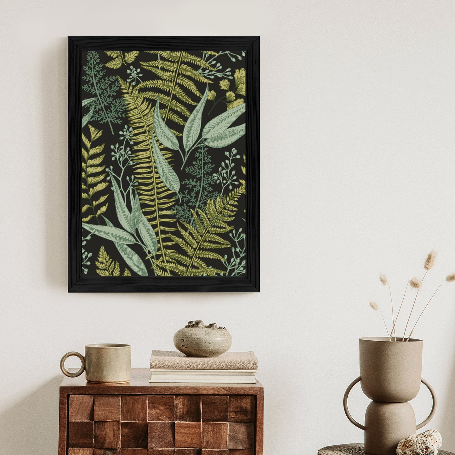 Poster Blumenmuster Im Vintage-Stil Rahmen Holz Mit Passepartout Farbe Natürlich