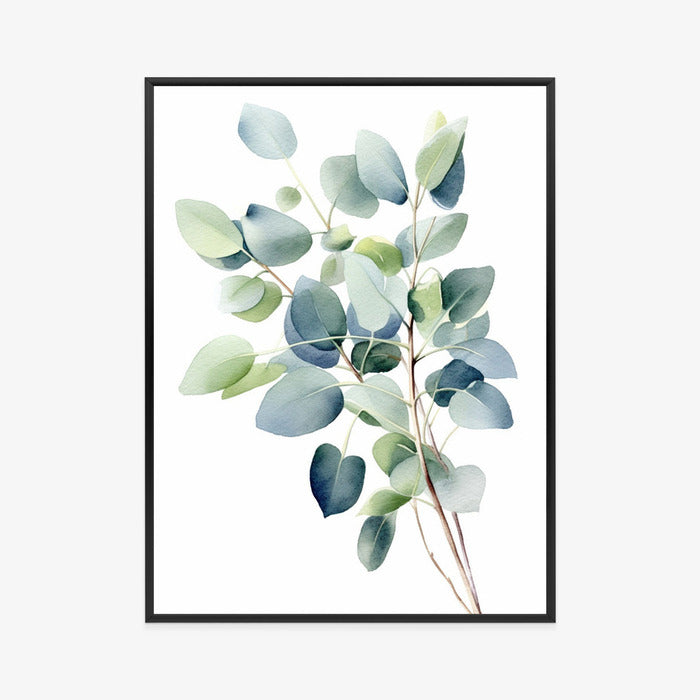 Poster Zweig Mit Grünen Blättern - Aquarell Rahmen Holz Mit Passepartout Farbe Natürlich