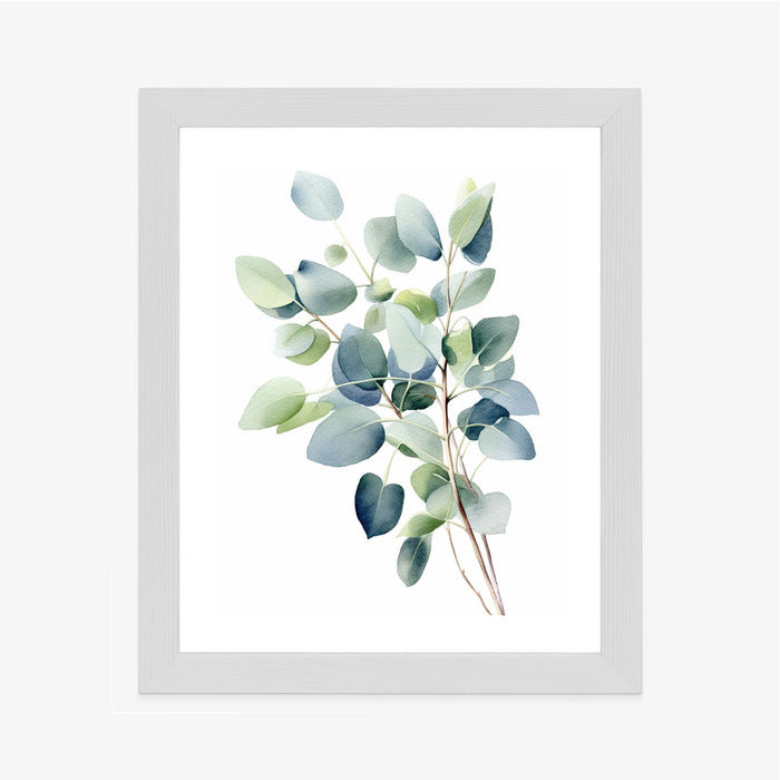 Poster Zweig Mit Grünen Blättern - Aquarell Rahmen Holz Mit Passepartout Farbe Natürlich