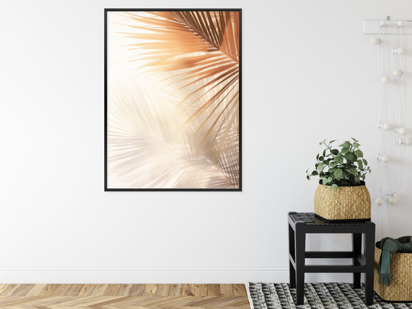 Poster Tropische Palmblätter Mit Schatten Rahmen Holz Mit Passepartout Farbe Natürlich