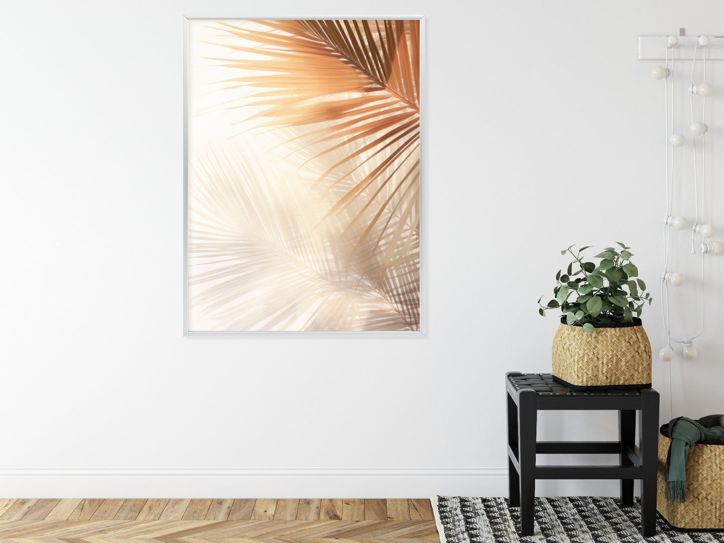 Poster Tropische Palmblätter Mit Schatten Rahmen Holz Mit Passepartout Farbe Natürlich