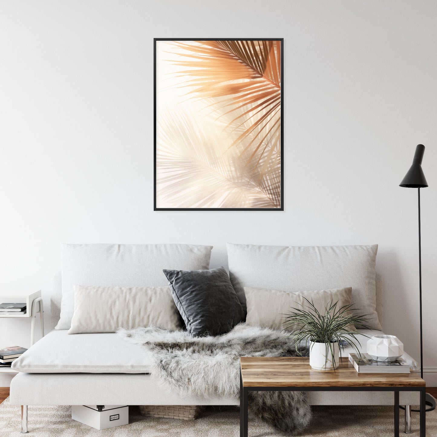 Poster Tropische Palmblätter Mit Schatten Rahmen Holz Mit Passepartout Farbe Natürlich