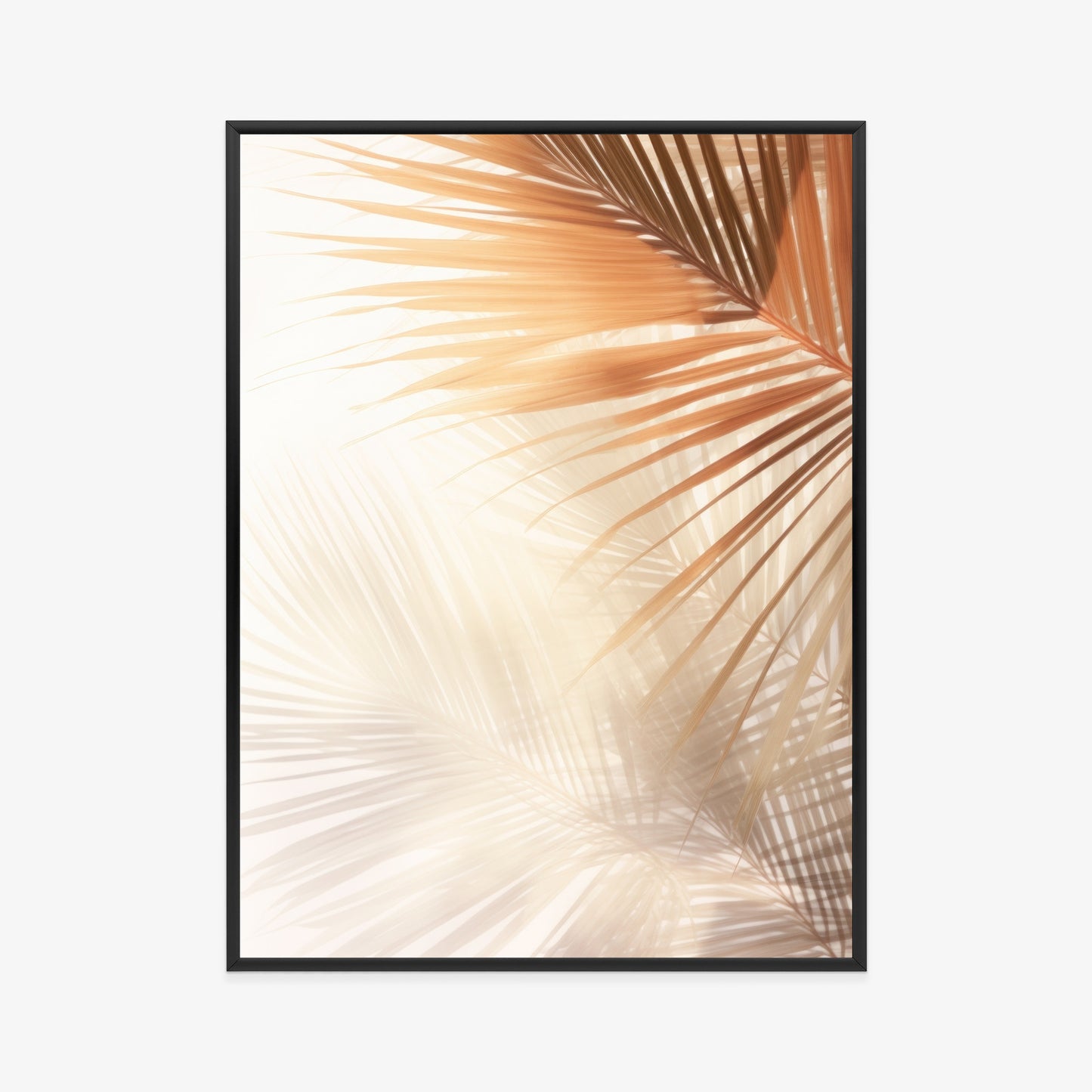 Poster Tropische Palmblätter Mit Schatten Rahmen Holz Mit Passepartout Farbe Natürlich