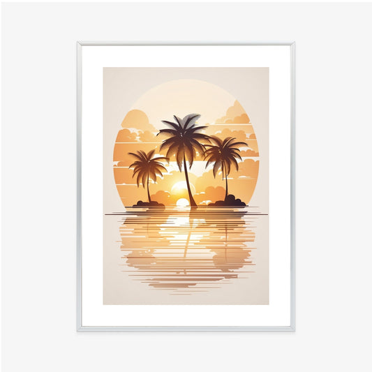 Poster Sonnenuntergang Und Drei Palmen Rahmen Holz Mit Passepartout Farbe Natürlich