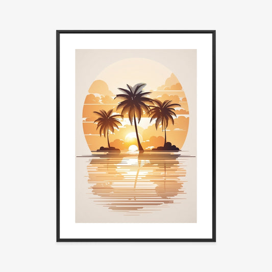 Poster Sonnenuntergang Und Drei Palmen Rahmen Holz Mit Passepartout Farbe Natürlich