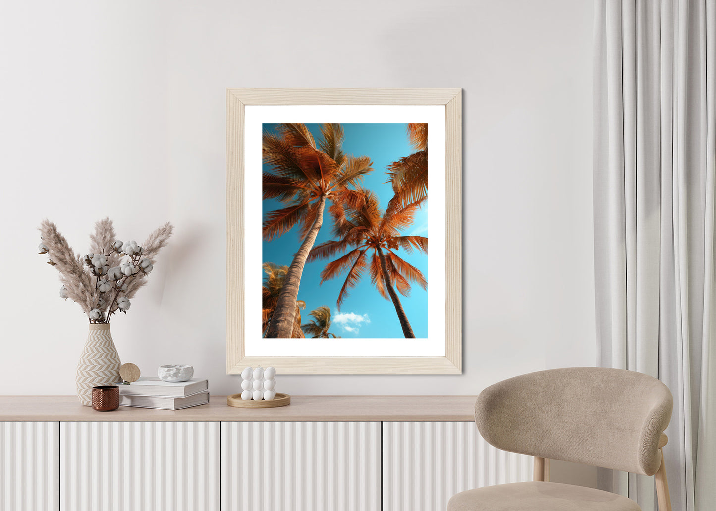 Poster Blauer Himmel Und Hohe Palmen Rahmen Holz Mit Passepartout Farbe Natürlich