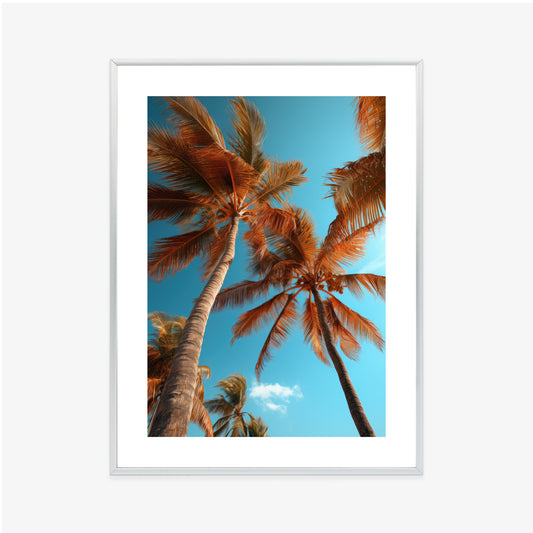 Poster Blauer Himmel Und Hohe Palmen Rahmen Holz Mit Passepartout Farbe Natürlich