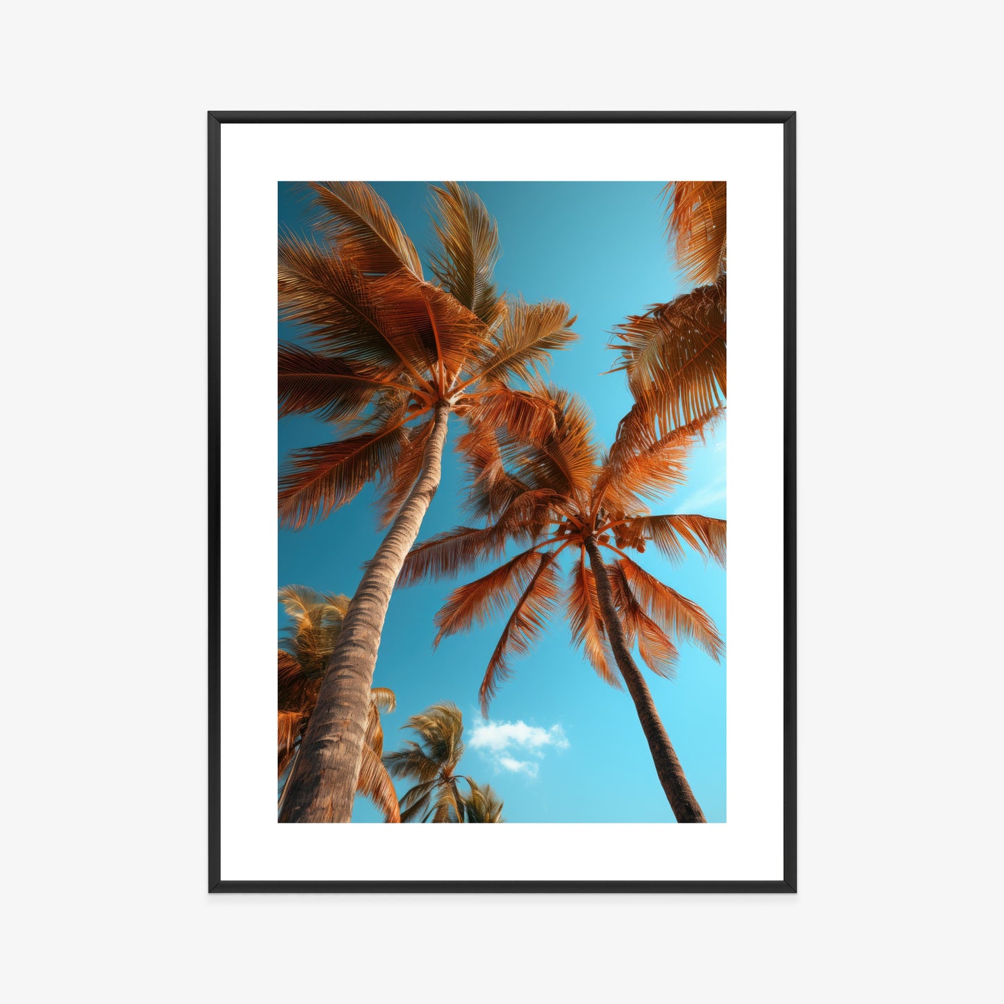 Poster Blauer Himmel Und Hohe Palmen Rahmen Holz Mit Passepartout Farbe Natürlich