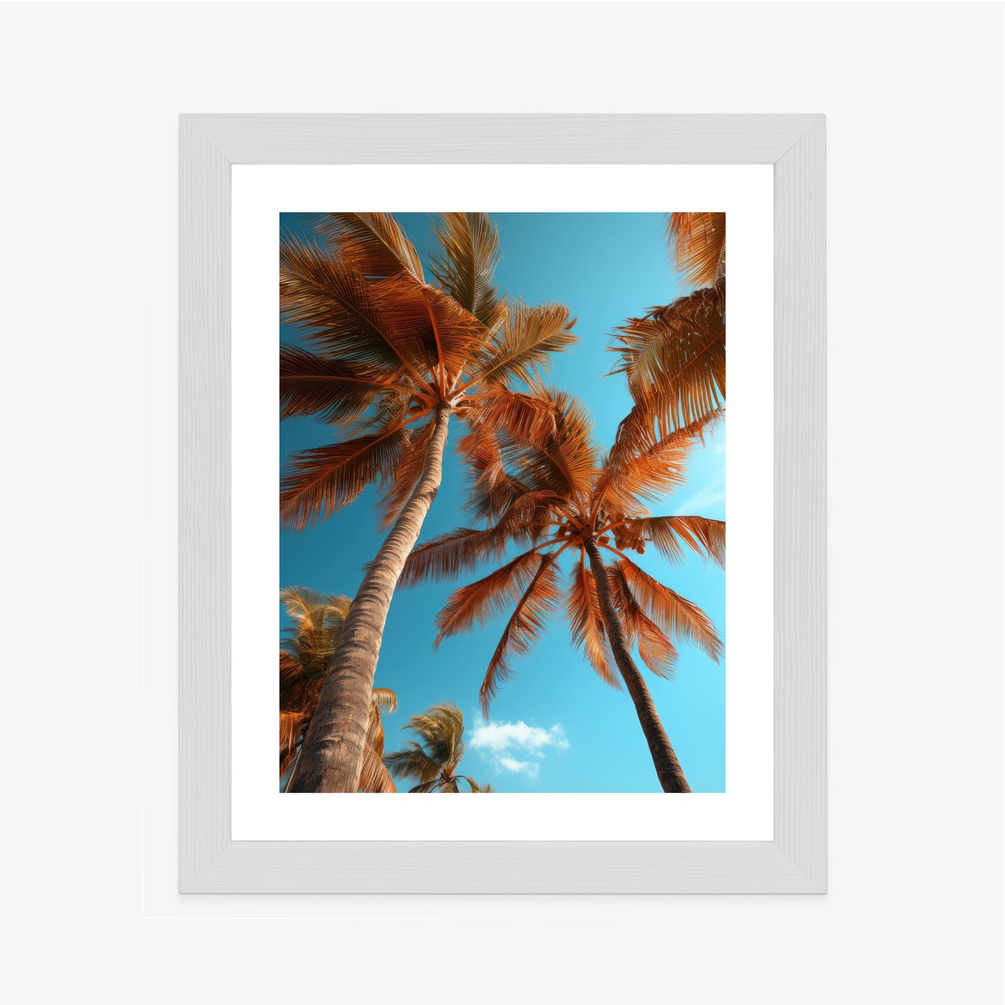 Poster Blauer Himmel Und Hohe Palmen Rahmen Holz Mit Passepartout Farbe Natürlich