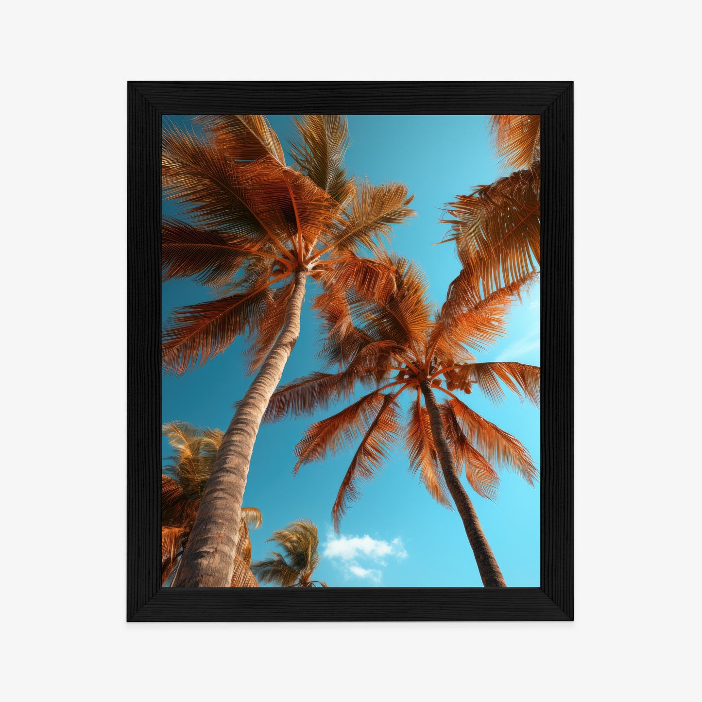 Poster Blauer Himmel Und Hohe Palmen Rahmen Holz Mit Passepartout Farbe Natürlich