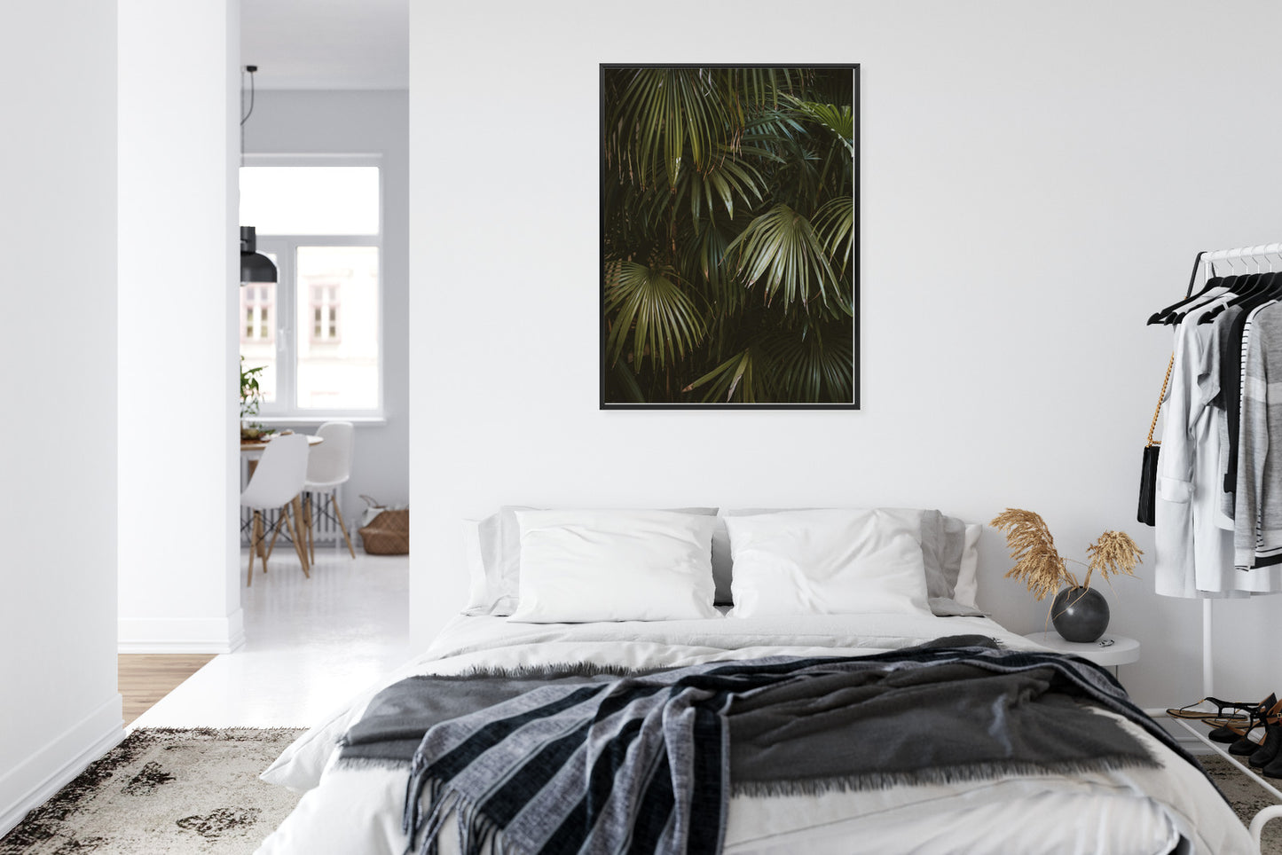 Poster Dunkelgrüne Palmblätter Rahmen Holz Mit Passepartout Farbe Natürlich