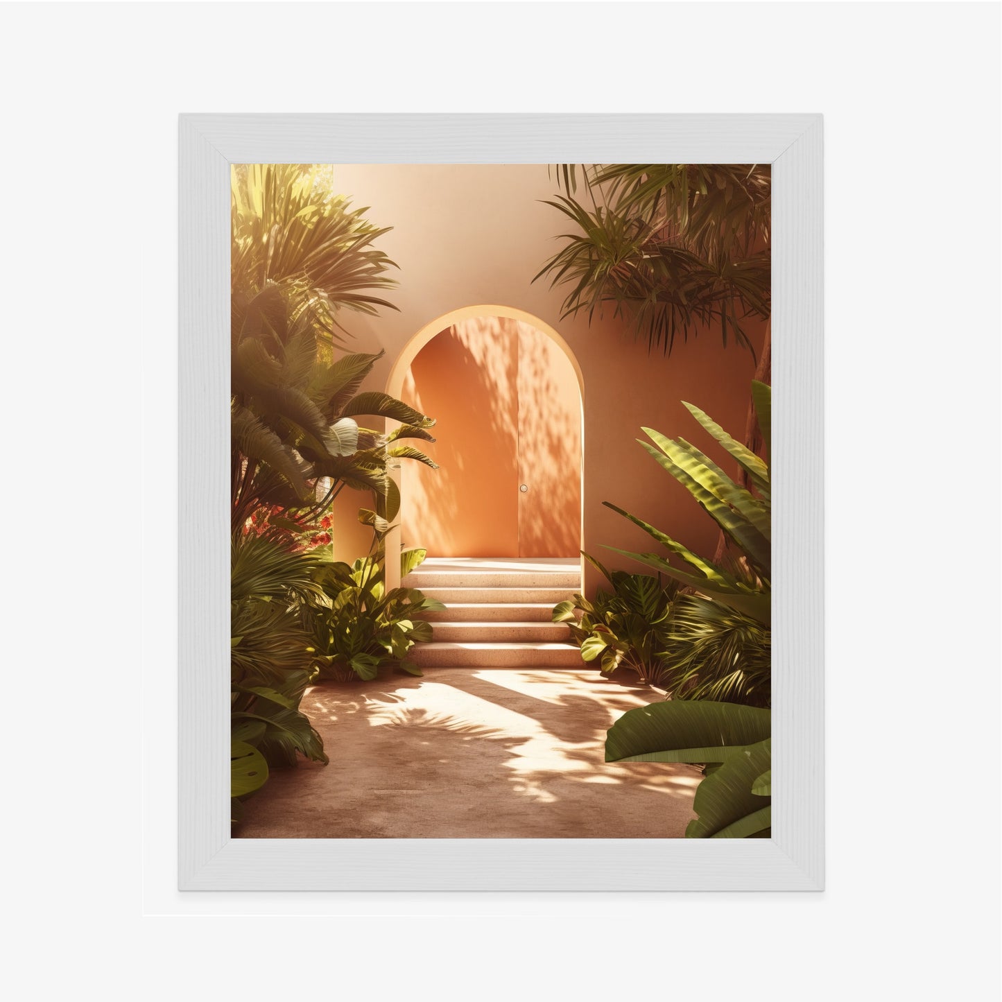 Poster Mexikanische Tür, Treppen Und Palmen Rahmen Holz Mit Passepartout Farbe Natürlich