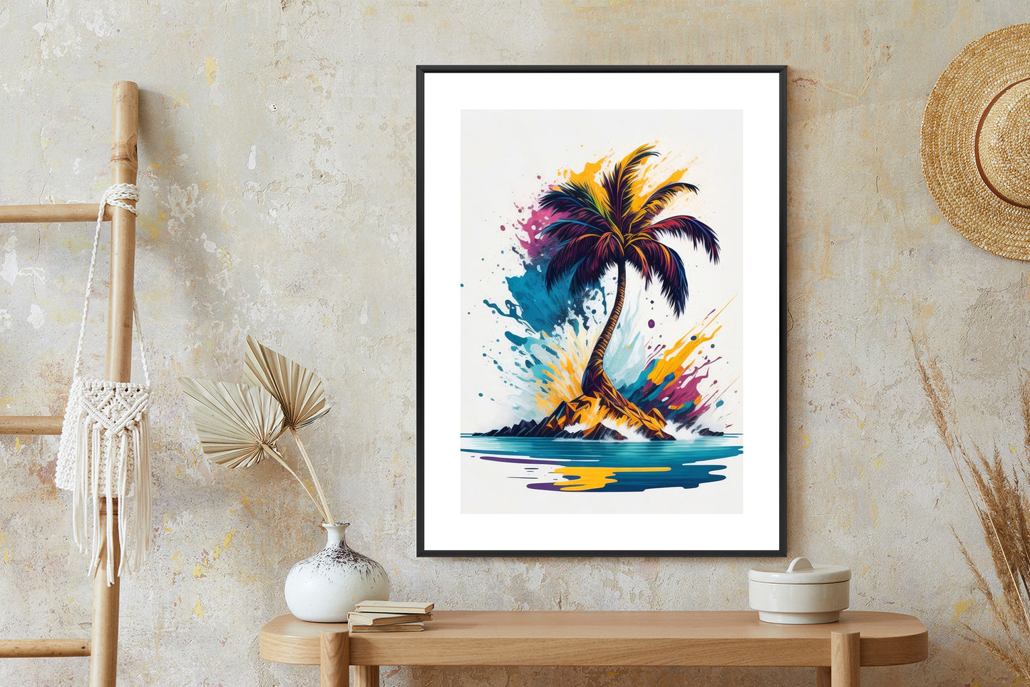 Poster Eine Bunte Palme Auf Einer Einsamen Insel Rahmen Holz Mit Passepartout Farbe Natürlich