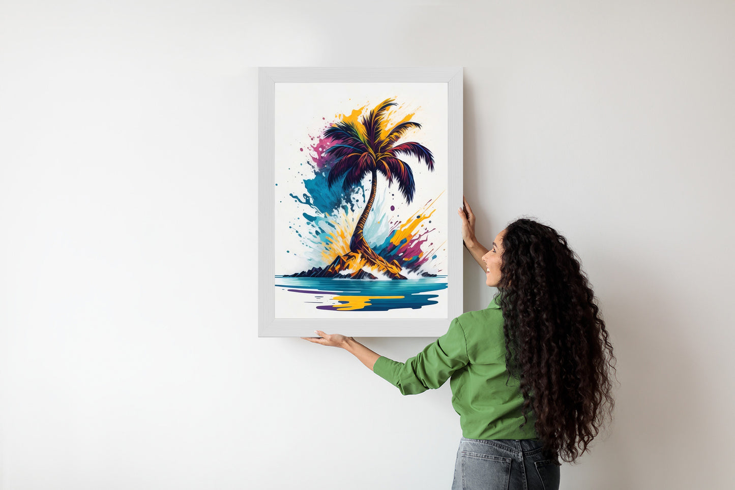 Poster Eine Bunte Palme Auf Einer Einsamen Insel Rahmen Holz Mit Passepartout Farbe Natürlich