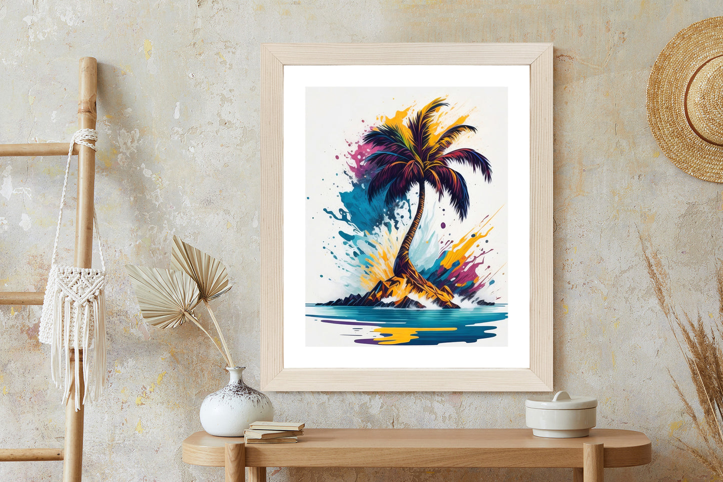 Poster Eine Bunte Palme Auf Einer Einsamen Insel Rahmen Holz Mit Passepartout Farbe Natürlich