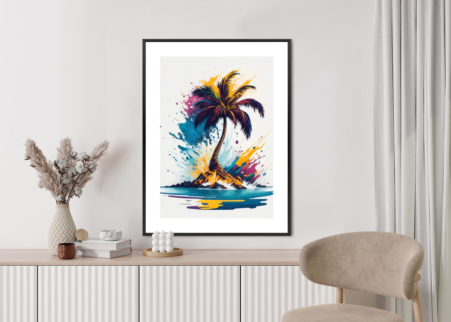 Poster Eine Bunte Palme Auf Einer Einsamen Insel Rahmen Holz Mit Passepartout Farbe Natürlich