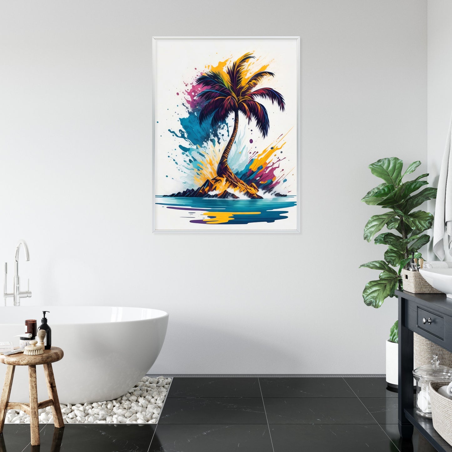 Poster Eine Bunte Palme Auf Einer Einsamen Insel Rahmen Holz Mit Passepartout Farbe Natürlich