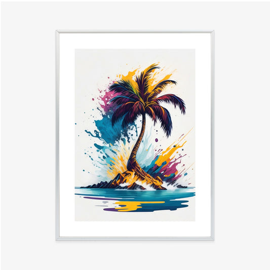 Poster Eine Bunte Palme Auf Einer Einsamen Insel Rahmen Holz Mit Passepartout Farbe Natürlich