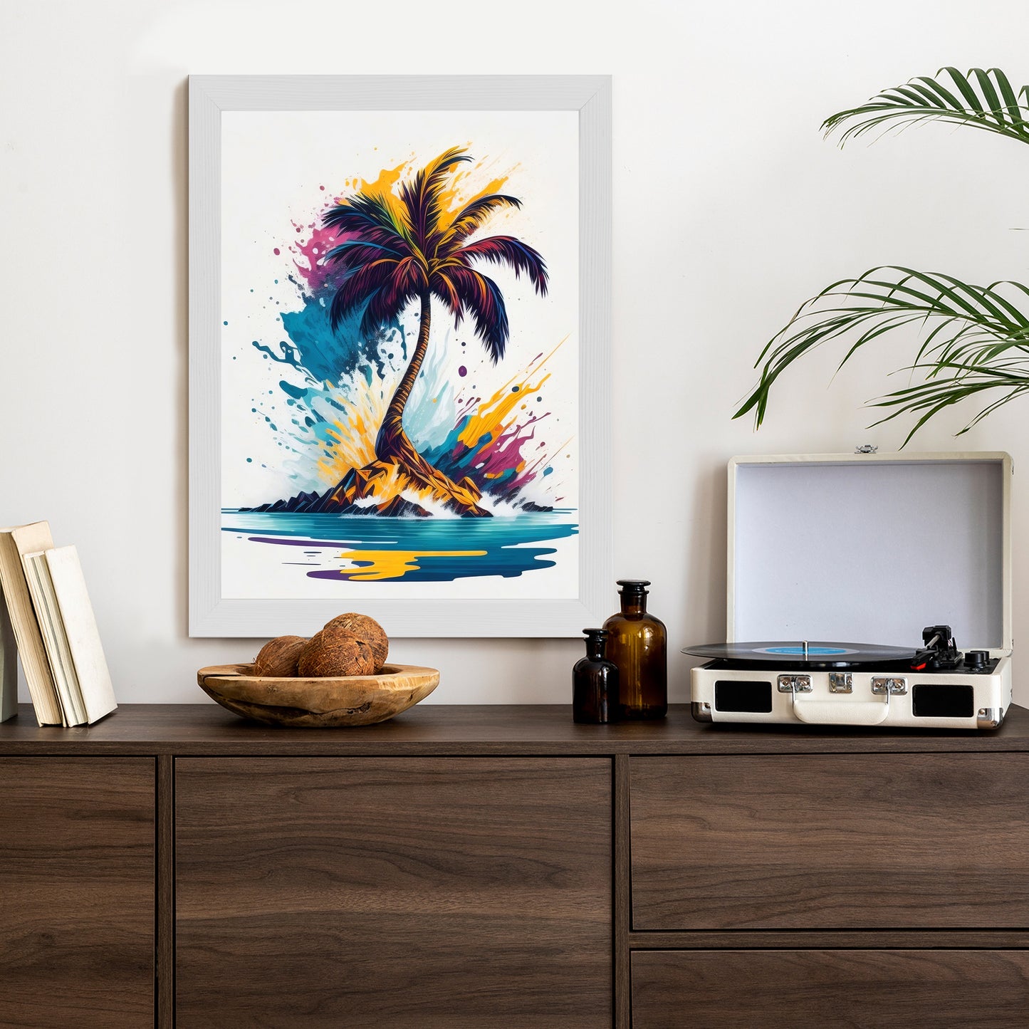 Poster Eine Bunte Palme Auf Einer Einsamen Insel Rahmen Holz Mit Passepartout Farbe Natürlich