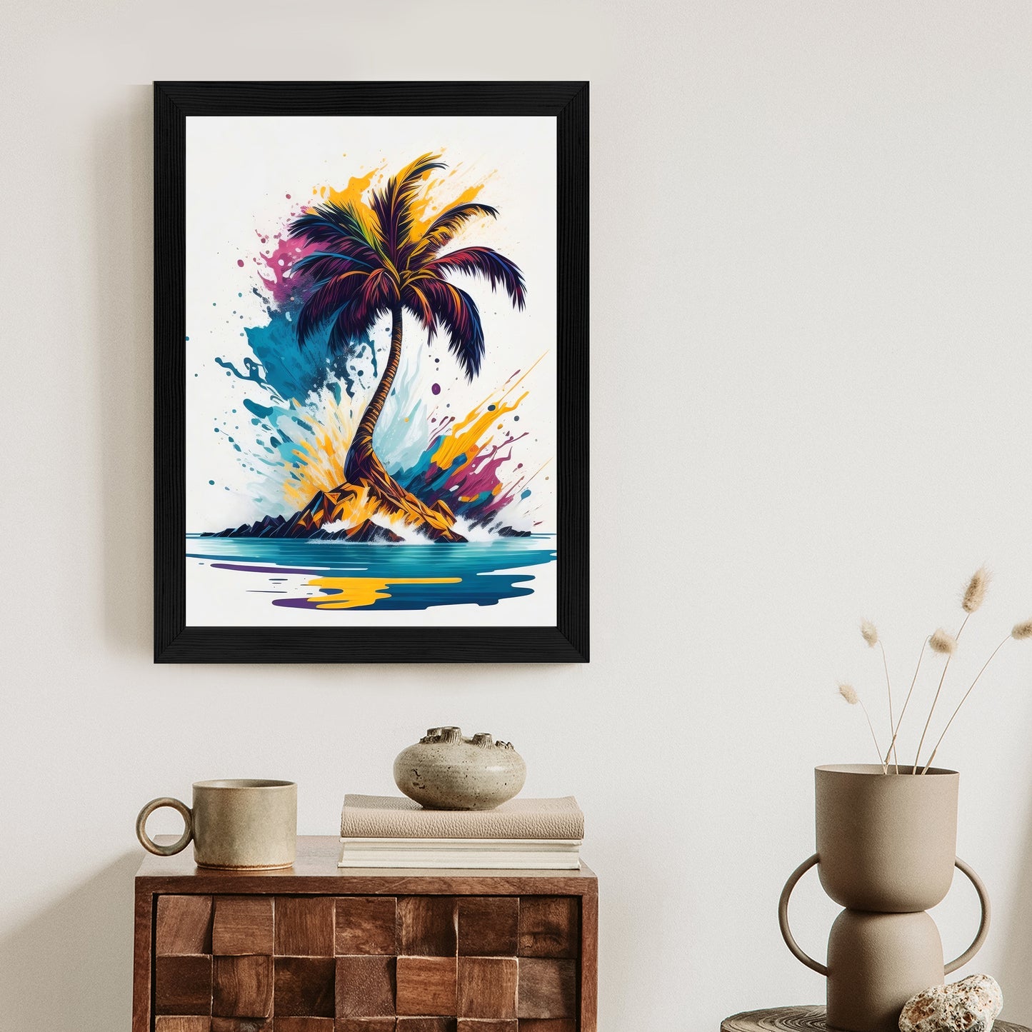 Poster Eine Bunte Palme Auf Einer Einsamen Insel Rahmen Holz Mit Passepartout Farbe Natürlich