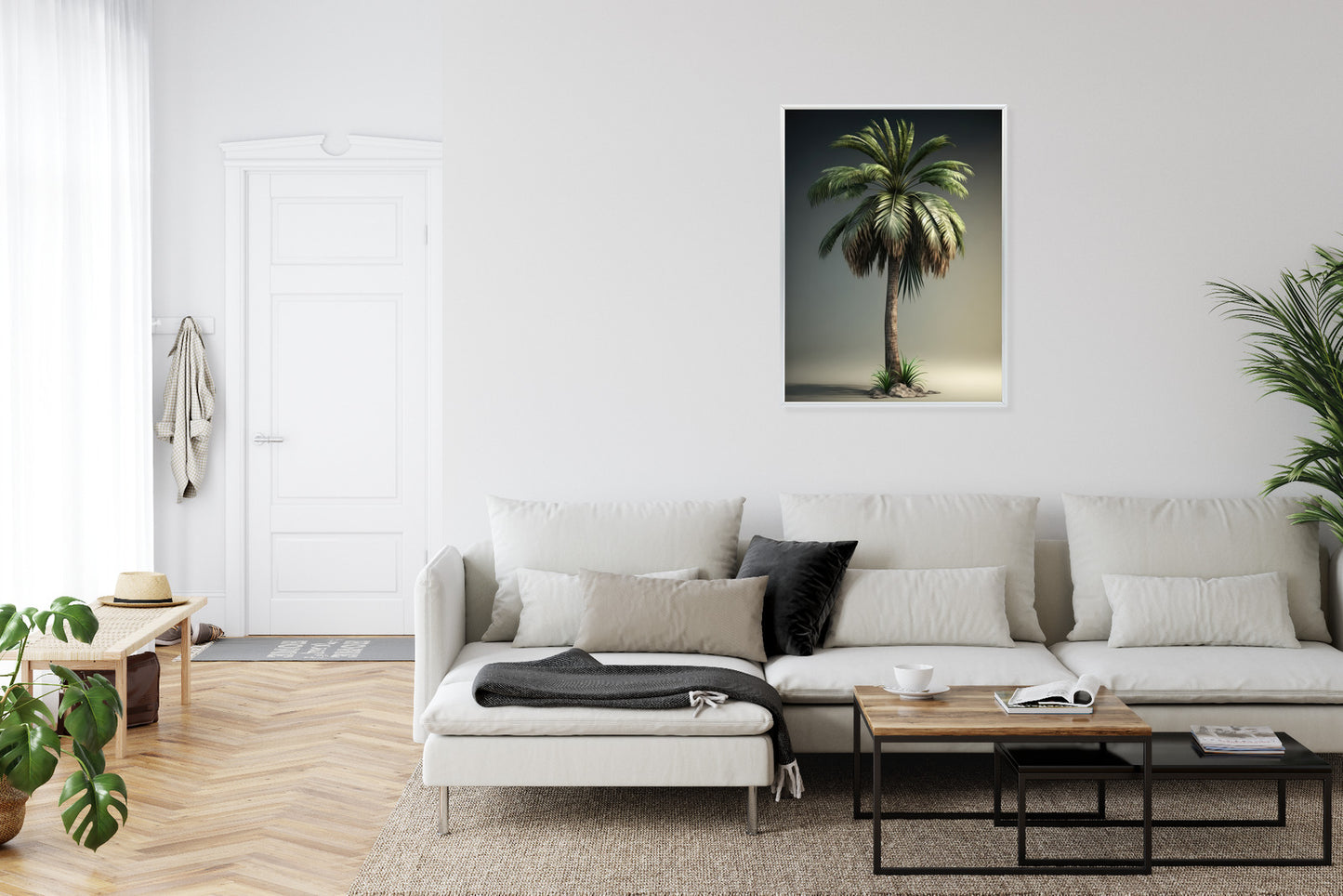 Poster Grüne Palme Rahmen Holz Mit Passepartout Farbe Natürlich