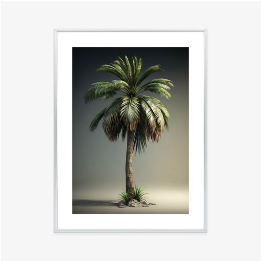 Poster Grüne Palme Rahmen Holz Mit Passepartout Farbe Natürlich