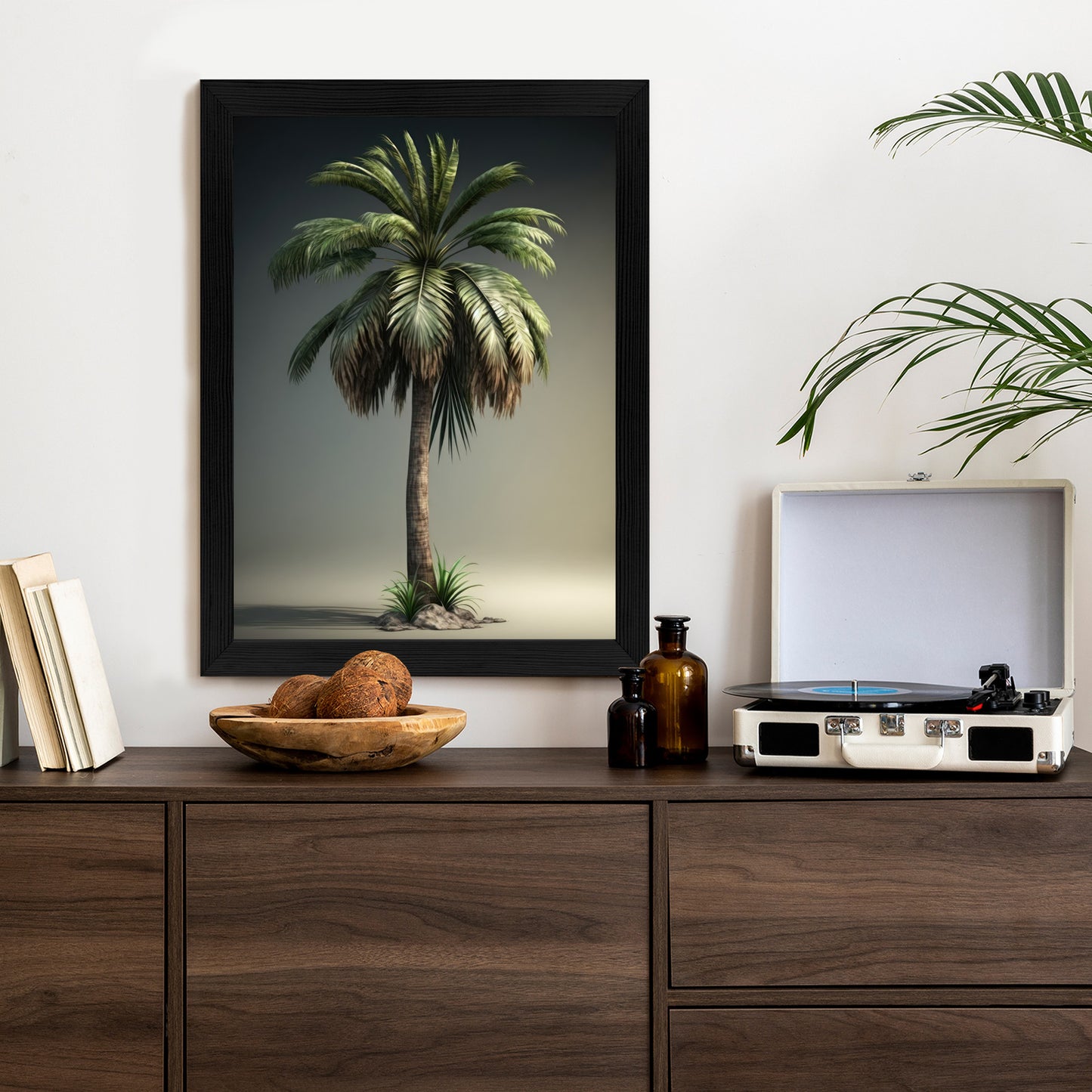 Poster Grüne Palme Rahmen Holz Mit Passepartout Farbe Natürlich