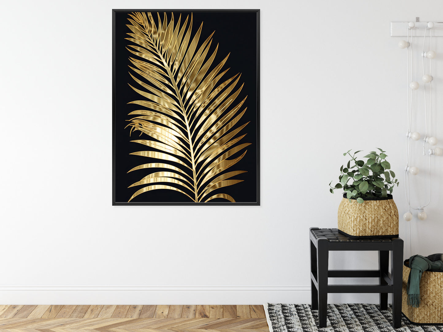 Poster Goldenes Einzelnes Palmenblatt Rahmen Holz Mit Passepartout Farbe Natürlich