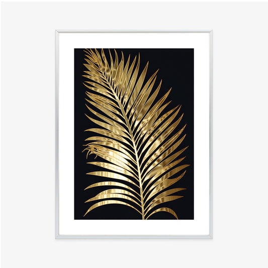 Poster Goldenes Einzelnes Palmenblatt Rahmen Holz Mit Passepartout Farbe Natürlich