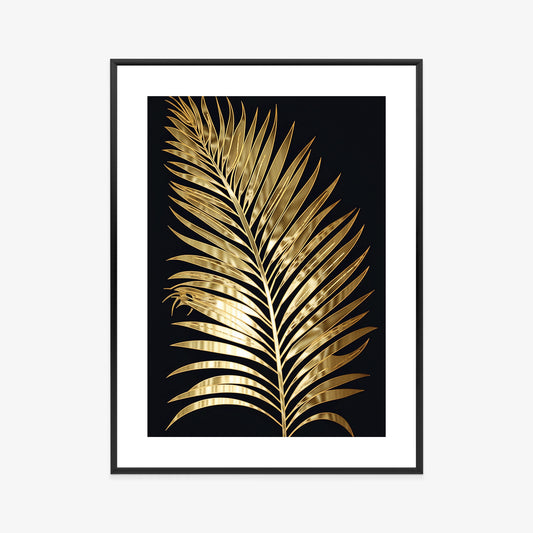 Poster Goldenes Einzelnes Palmenblatt Rahmen Holz Mit Passepartout Farbe Natürlich