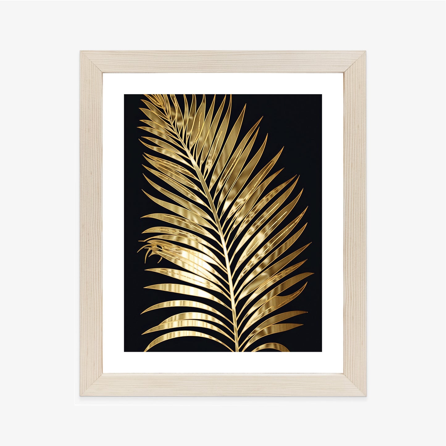 Poster Goldenes Einzelnes Palmenblatt Rahmen Holz Mit Passepartout Farbe Natürlich