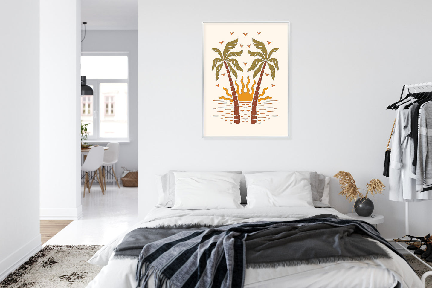 Poster Rerto-Palmen Und Die Untergehende Sonne Rahmen Hölzern Farbe Schwarz