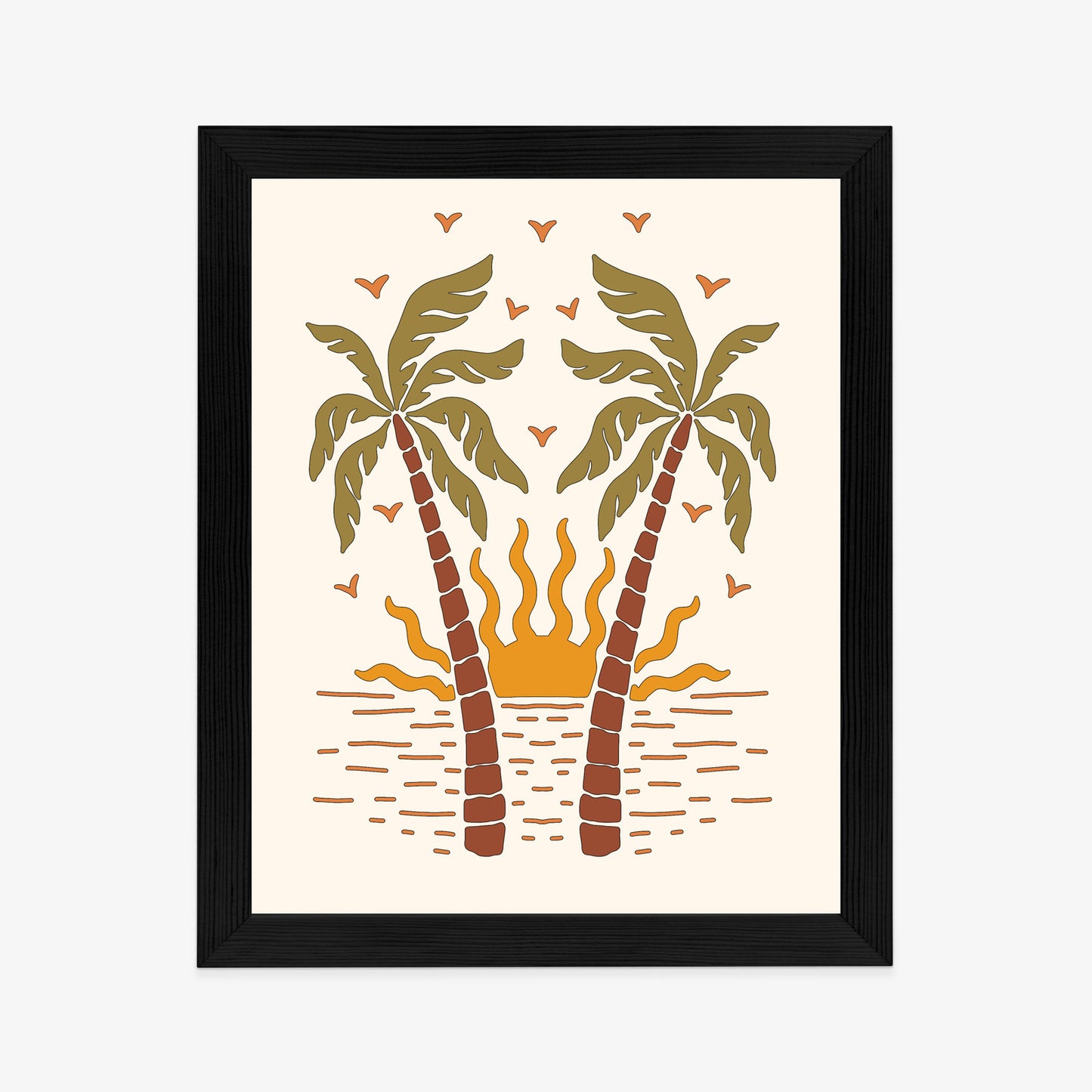 Poster Rerto-Palmen Und Die Untergehende Sonne Rahmen Hölzern Farbe Schwarz