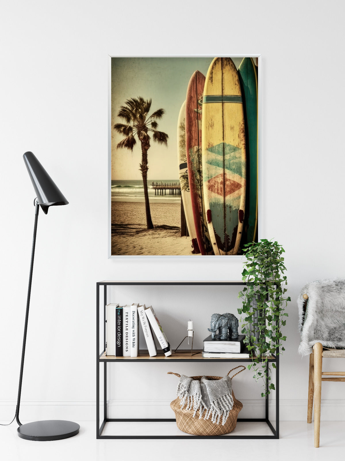 Poster Flecken Und Surfbretter In Vintage-Tönen Rahmen Holz Mit Passepartout Farbe Natürlich