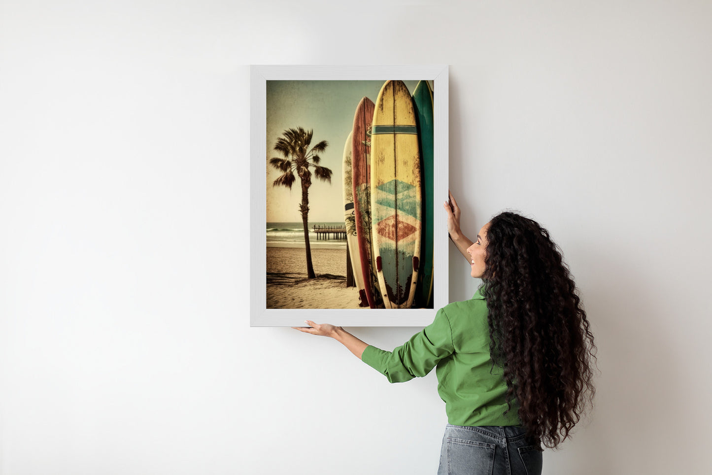 Poster Flecken Und Surfbretter In Vintage-Tönen Rahmen Holz Mit Passepartout Farbe Natürlich