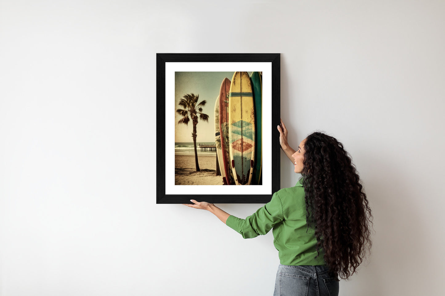 Poster Flecken Und Surfbretter In Vintage-Tönen Rahmen Holz Mit Passepartout Farbe Natürlich