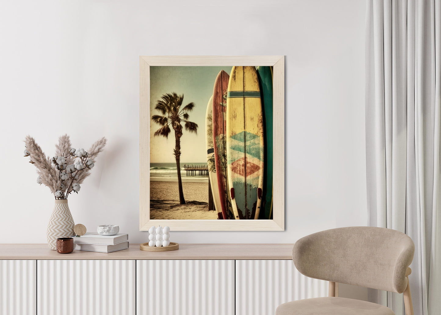 Poster Flecken Und Surfbretter In Vintage-Tönen Rahmen Holz Mit Passepartout Farbe Natürlich