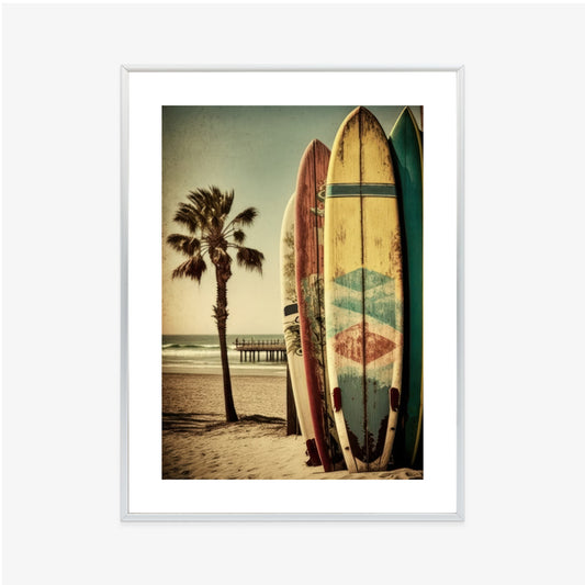 Poster Flecken Und Surfbretter In Vintage-Tönen Rahmen Holz Mit Passepartout Farbe Natürlich