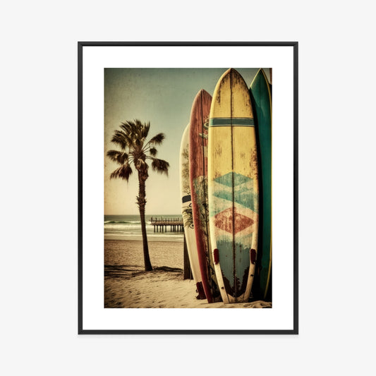 Poster Flecken Und Surfbretter In Vintage-Tönen Rahmen Holz Mit Passepartout Farbe Natürlich