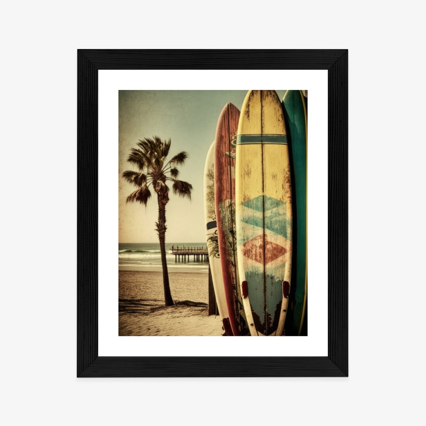 Poster Flecken Und Surfbretter In Vintage-Tönen Rahmen Holz Mit Passepartout Farbe Natürlich