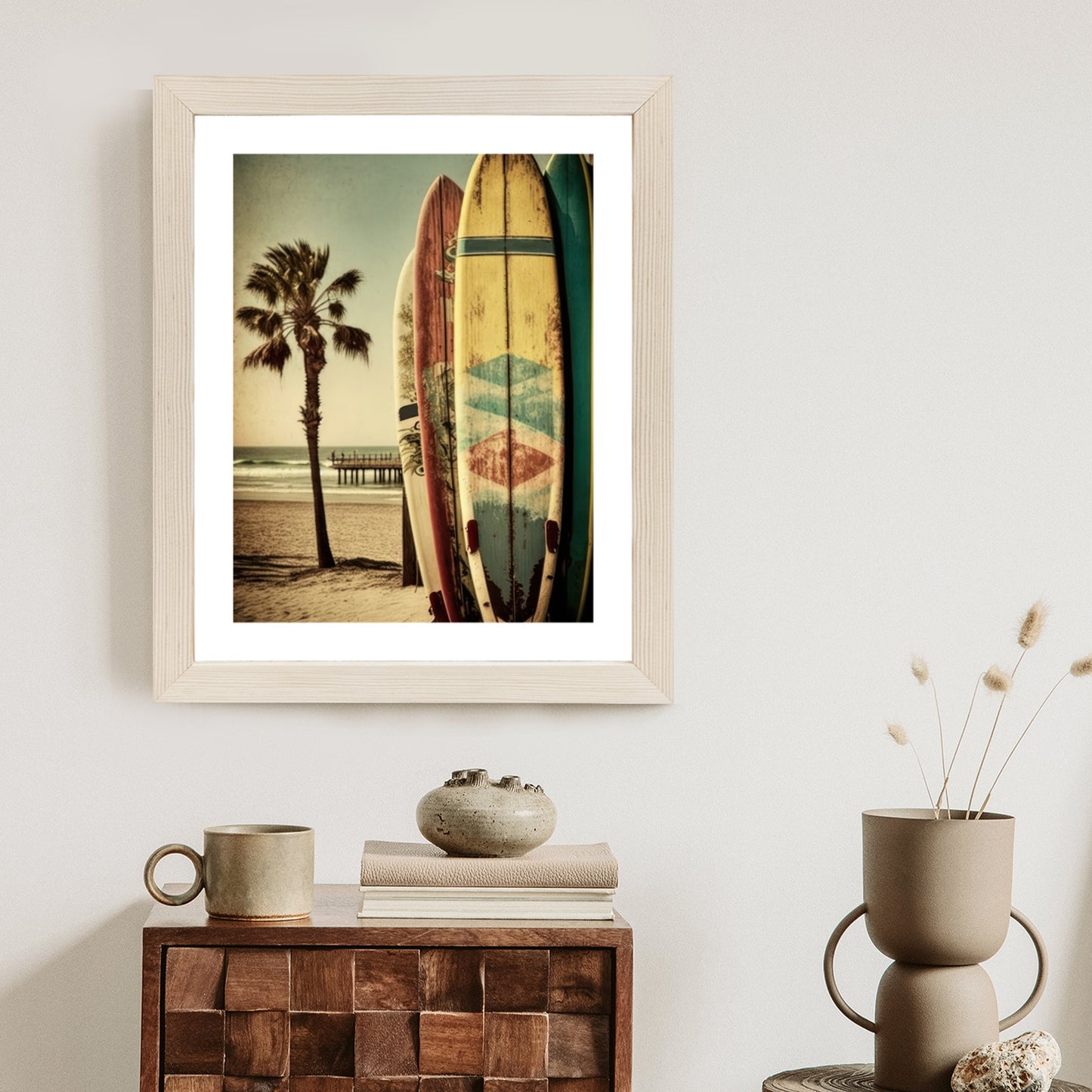 Poster Flecken Und Surfbretter In Vintage-Tönen Rahmen Holz Mit Passepartout Farbe Natürlich