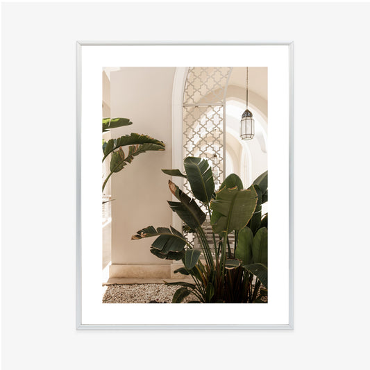 Poster Palmen Am Eingang Eines Weißen Orientalischen Hauses Rahmen Holz Mit Passepartout Farbe Natürlich