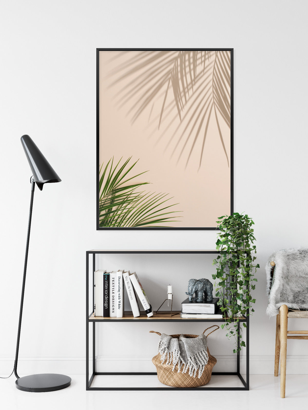 Poster Sommer Natürliche Grüne Palmblätter Und Schatten Rahmen Aluminium Farbe Schwarz