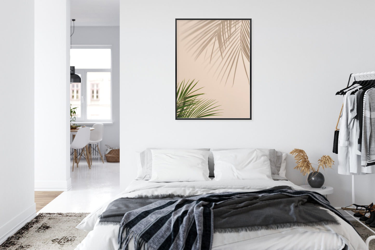Poster Sommer Natürliche Grüne Palmblätter Und Schatten Rahmen Aluminium Farbe Schwarz
