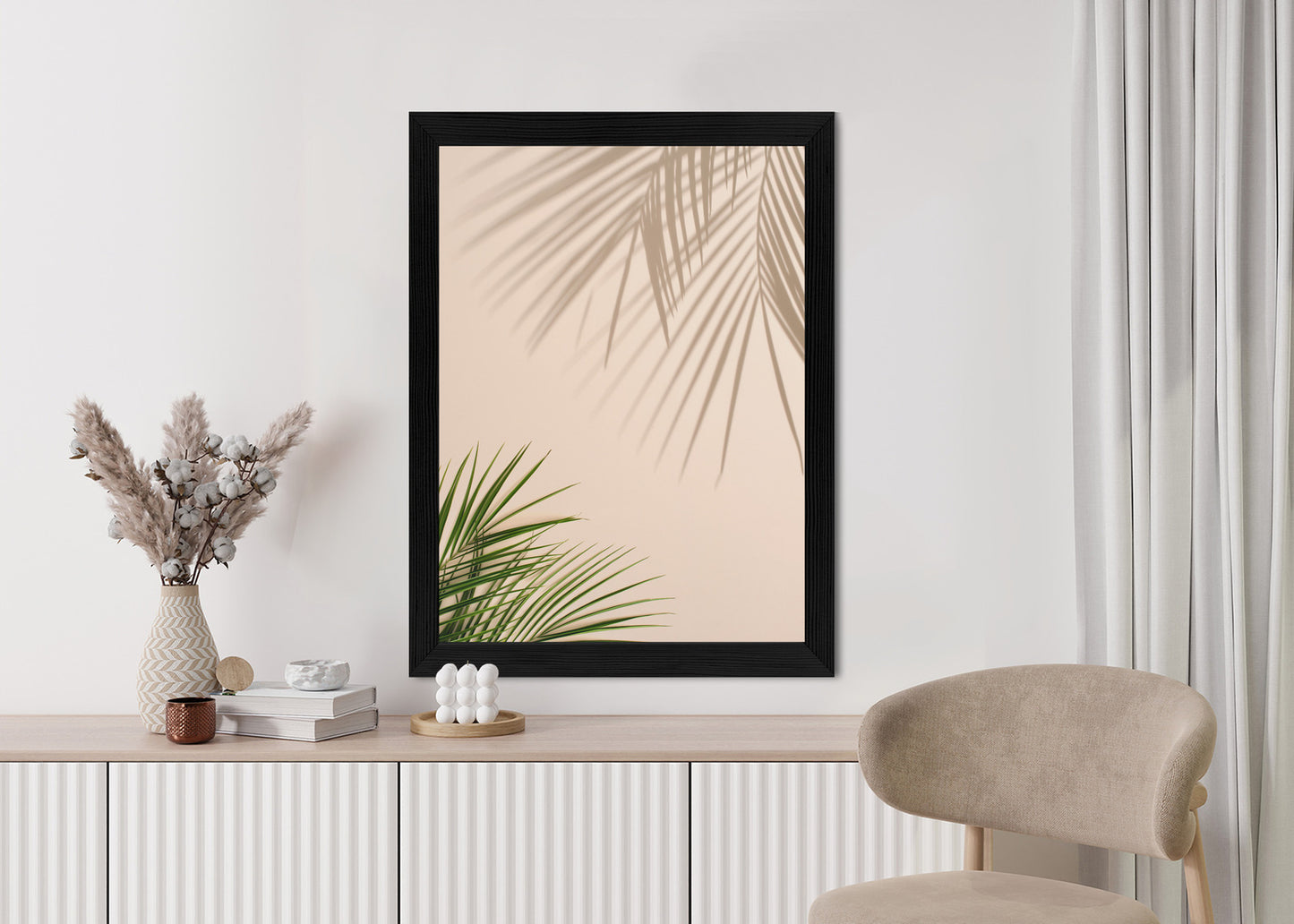 Poster Sommer Natürliche Grüne Palmblätter Und Schatten Rahmen Aluminium Farbe Schwarz
