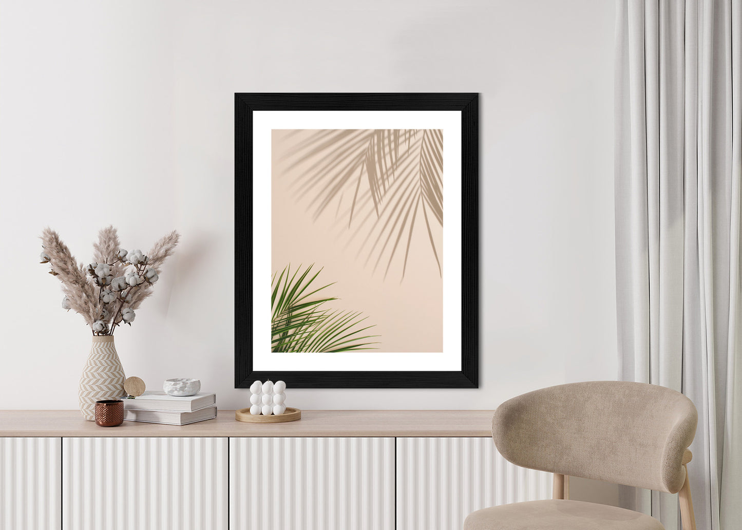Poster Sommer Natürliche Grüne Palmblätter Und Schatten Rahmen Aluminium Farbe Schwarz