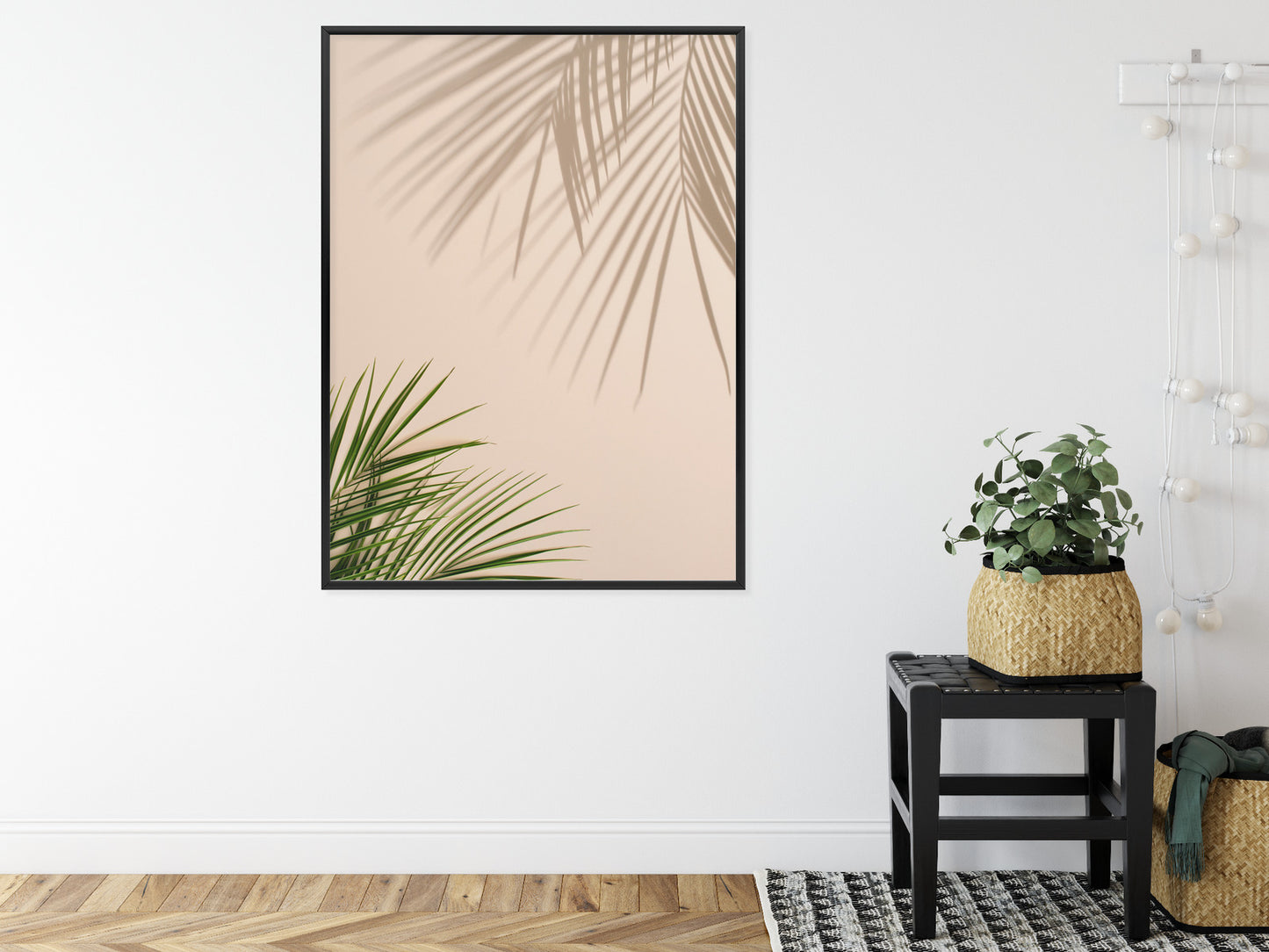 Poster Sommer Natürliche Grüne Palmblätter Und Schatten Rahmen Aluminium Farbe Schwarz